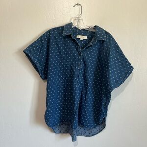 EUC Ann Taylor Loft Dot Denim Henley Top Size L